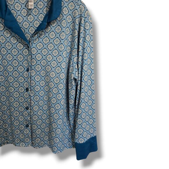 Flora by Flora Nikrooz Women’s Blue Geometric Long Sleeve Pajama Top Size Large - Picture 4 of 9